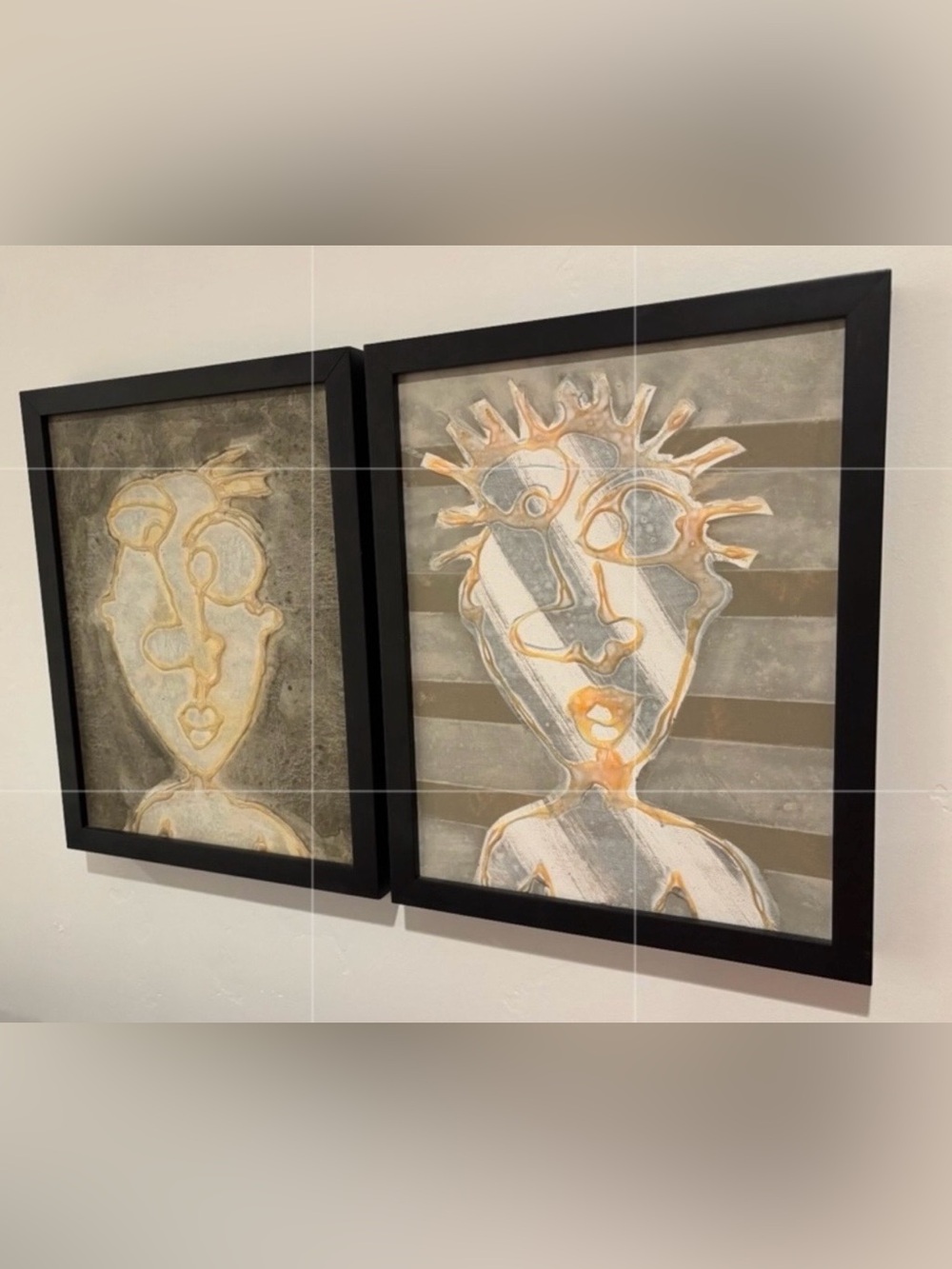 Set BOTH Original Modern Fine Art DAN SAYLES Signed Framed 2 Paintings Abstract